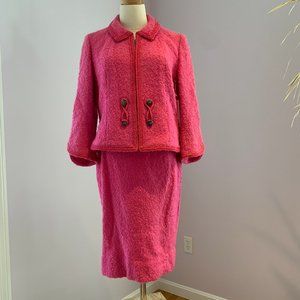 Vintage Lilli Ann Hot Pink Wool Boucle Skirt Suit, size S-M